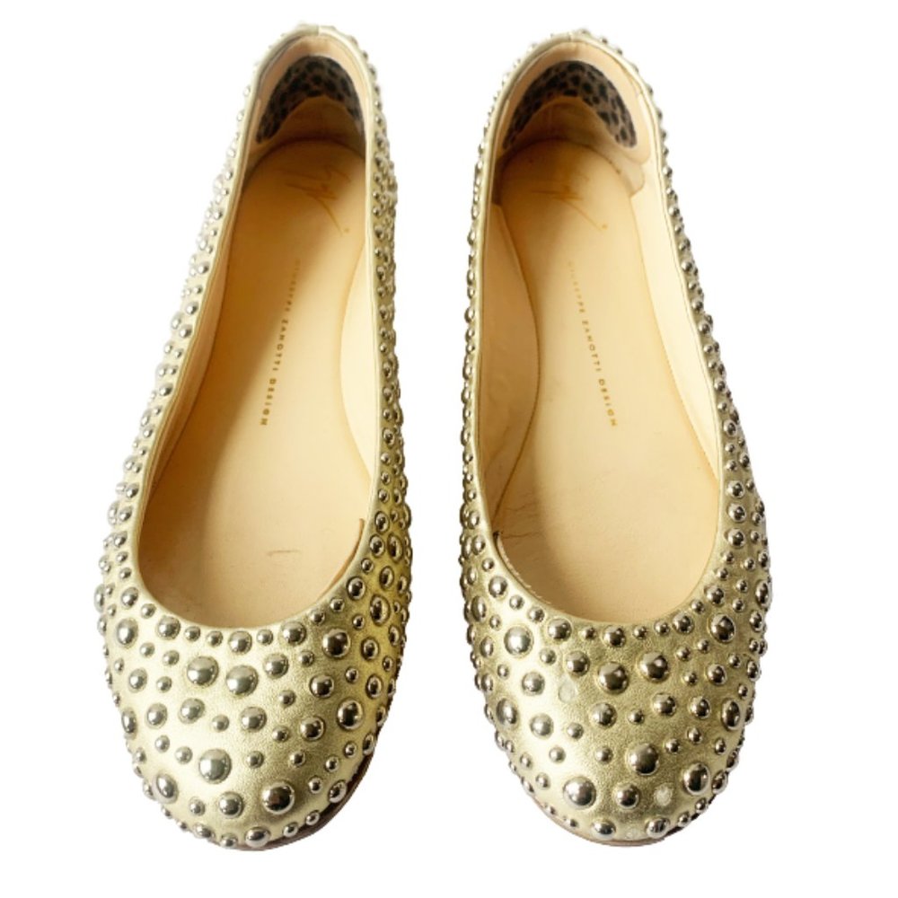 Giuseppe Zanotti Stud Ballet Flats in Beige